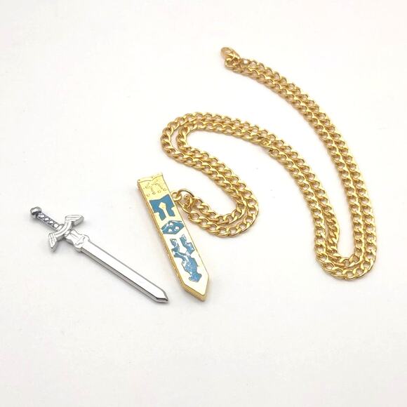 Stainless Gold Silver Legend of Zelda Master Sword BOTW Necklace Gamer Gift Set - Picture 3 of 7